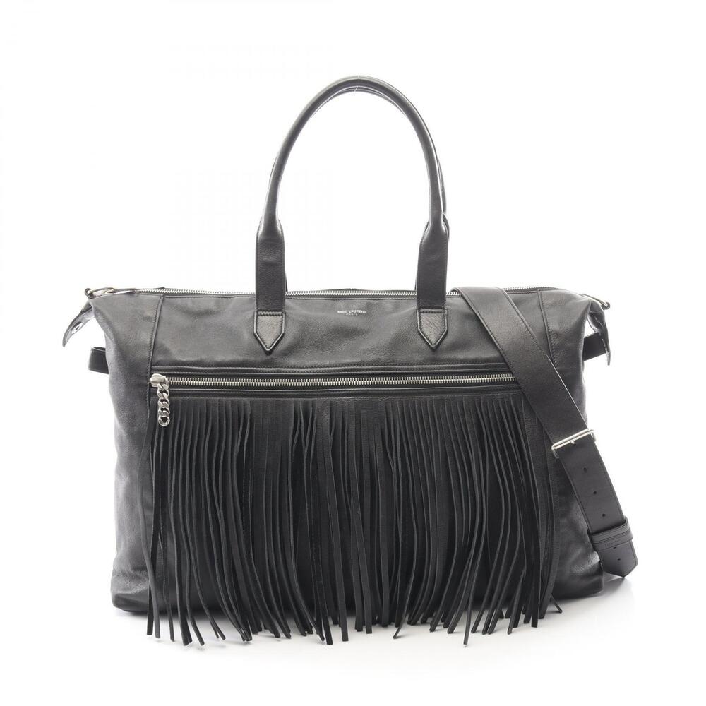 Saint Laurent Paris Fringe Tote Bag Leather Black